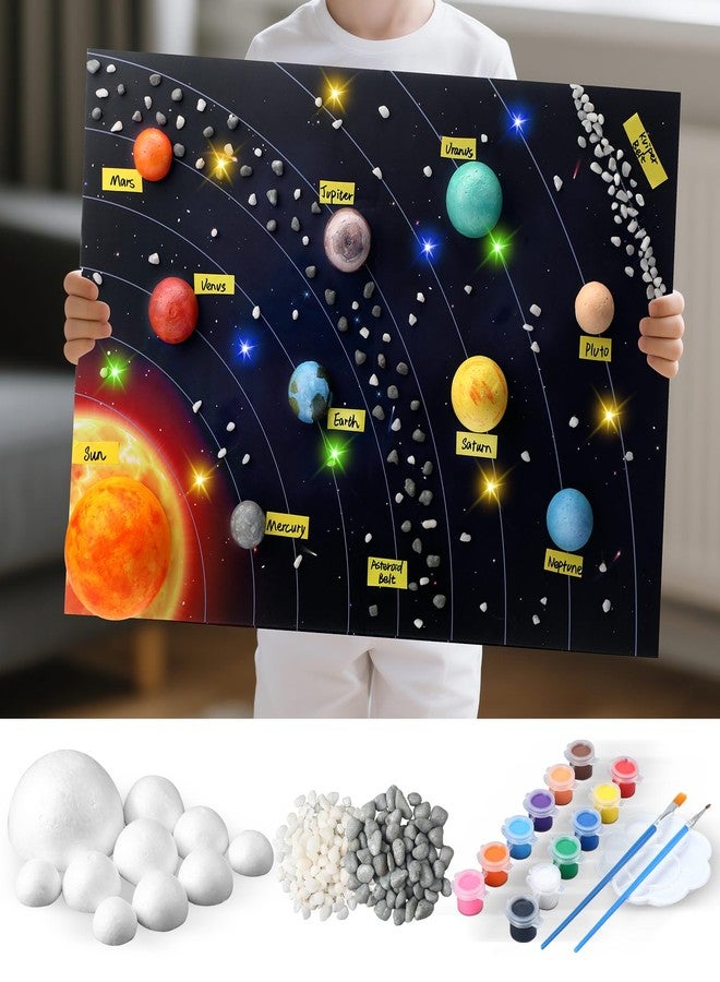 Innconee 20 Solar System Model Project Kit with 10 Foam Ball LED Lights 12 Pigment 2 Brushes Solar System Background DIY Outer Space Planet Foam for Kid School Science Projects Arts Crafts(Rectangle) - Image 1